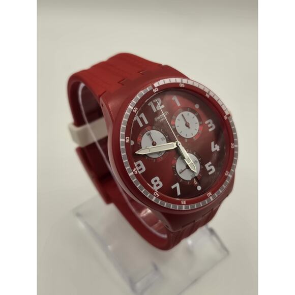 Swatch Spremuta Chronograph Red Dial Red Silicone 42mm Unisex Watch SUSR403. - Picture 8 of 12